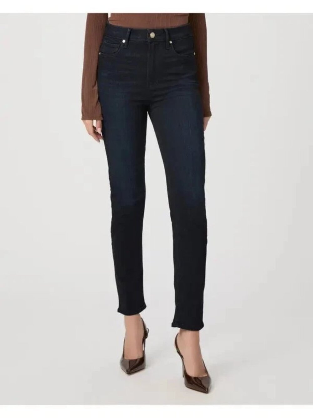 New PAIGE GEMMA High Rise Cigarette Leg Jeans Transcend Denim Black Shadow 24
